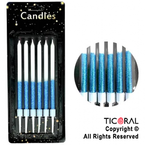 VELA GIBREADA 10 CM DUO COLOR AZUL BLANCO CON PORTAVELA x 6 UNIDADES